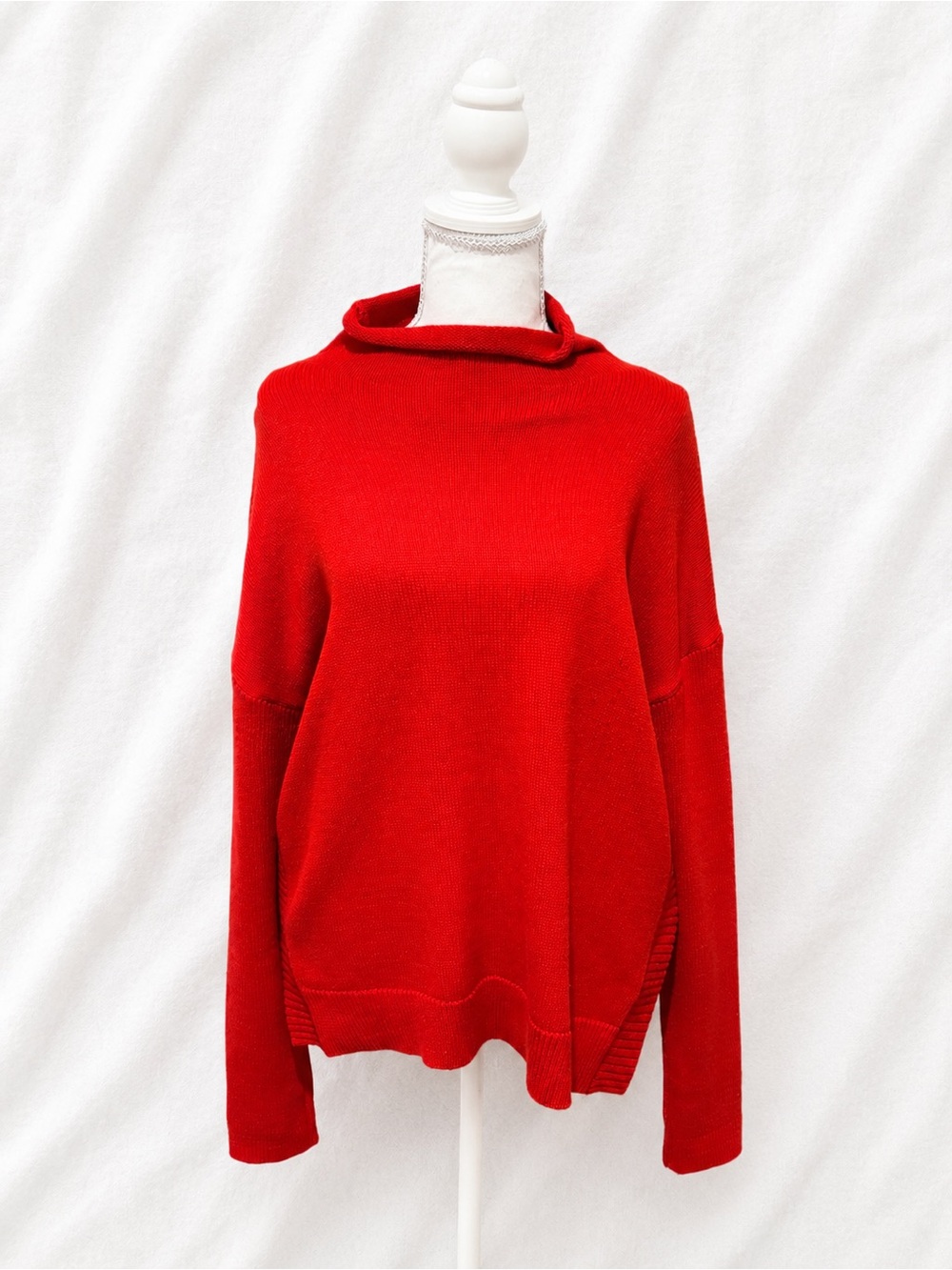 Tahari Red Oversized Funnel Neck Sweater